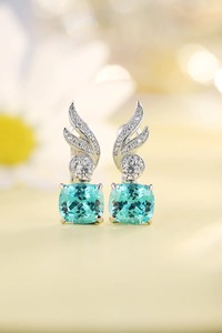 Luxury 925 <b>Silver</b> <b>Stud</b> Earrings With Blue Topaz And Diamond Halo Wing Design For Women Wedding Jewelry - Product Image 4