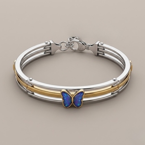 925 Silver Butterfly <b>Bracelet</b> for Women <b>Adjustable</b> Dual Tone Designer <b>Bracelet</b> with Blue Stone Fashion Jewelry Gift Item - Product Image 2