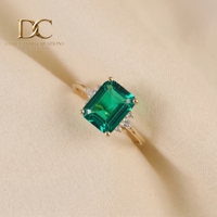 Anillo de Oro Amarillo Sólido de 14 Quilates de Lujo y Tendencia con Diamante Cultivado en Laboratorio y Esmeralda de Colombia para Joyería Fina Personalizada para Mujer