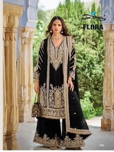 Conjunto de Top Flora, Pantalones Palazzo y Dupatta con Bordado y Trabajo de Secuencia Codificada, Diseño SahjSuit, Fabricante Mayorista de India para Exportación - Product Image 2