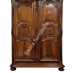 Luxury Handcrafted Solid Wood 2 Door <b>Wardrobe</b> Ornate French Baroque Carving Antique Walnut Armoire - Product Image 3