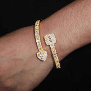 Gold Plated 925 Sterling Silver Moissanite <b>Bangle</b> Bracelet Geometric Heart Square Open Cuff Jewelry for Women <b>Men</b> - Product Image 2