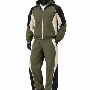 Ensemble de survêtement unisexe color block à manches longues avec fermeture éclair et col montant, style sportif, en polyester respirant, idéal pour l'automne - Product Image 4