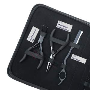 Kit d'outils d'installation d'extensions capillaires : Pince à sertir pour micro-perles, Aiguilles courbées, Boucle de tirage, Ouvre-perles, Peigne, Rasoir de barbier - Product Image 3