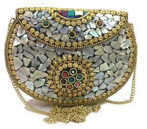 Bolso de Mano de Lujo para Novia con Cristales Kundan y Flores en Mosaico, Bolso de Diseño para Boda, Colección de Bolsos de Hombro para Fiestas - Product Image 3