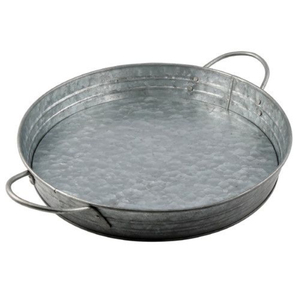 Plateau de service rectangulaire en métal galvanisé avec finition rustique et poignées en bois pour servir des aliments et des boissons à la maison - Product Image 3