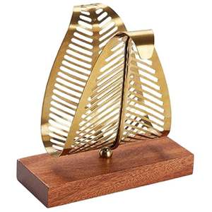 Elegante servilletero de metal con forma vertical curva, tamaño mediano, base rectangular de madera sólida, altura 15 cm. - Product Image 2