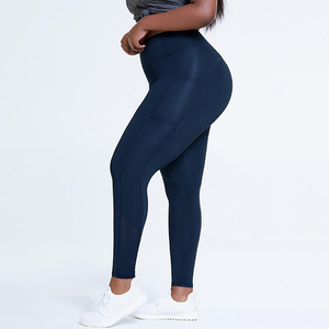 <b>High</b> <b>Waisted</b> Full Length Seamless Plus Size Yoga <b>Leggings</b> Solid <b>Black</b> Spandex Nylon Elastic Waist Women's Workout Pants - Product Image 3
