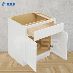 Meuble bas de cuisine contemporain en bois massif RTA avec portes en contreplaqué écologique, glissières de tiroir et charnières - Prêt à assembler en kit plat - Product Image 1