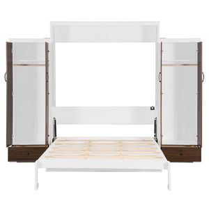 Lit Murphy pleine taille blanc avec tiroirs de rangement et table - Lit mural avec fonctions de rangement pratiques - Product Image 4