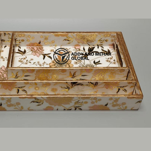 Juego de 3 bandejas de servir geométricas blancas – Bandejas decorativas de MDF y papel para una decoración y presentación elegantes del hogar - Product Image 3