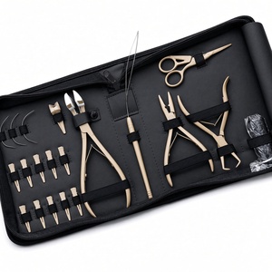 Kit d'outils en métal 100 % acier inoxydable pour pose d'extensions capillaires de qualité professionnelle – Pinces, ciseaux, aiguille de tirage, pinces à cheveux, sac zippé - Product Image 5