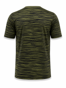 Camiseta de Manga Corta para Hombre, Verde a Rayas, de Secado Rápido, con Logotipo Estampado en la Parte Delantera, Corte Regular, Informal, de Poliéster Tejido - Product Image 3
