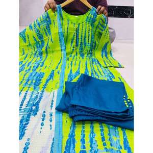 ATTRACTIVE SOIE KOTA CHECKS IMPRIMÉ NUMÉRIQUE HAUT BAS AVEC DUPATTA PERROT VERT - Product Image 2