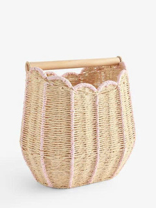 Elegant Pink Scallop Weave Toilet Roll Holder and <b>Storage</b> <b>Wicker</b> Paper Rope <b>Storage</b> <b>Basket</b> With Pink Line For Bathroom - Product Image 4