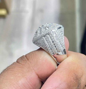 925 Sterling <b>Silver</b> Iced Out Championship <b>Ring</b> Baguette Round Moissanite Hip Hop Statement Luxury <b>Mens</b> <b>Ring</b> - Product Image 3