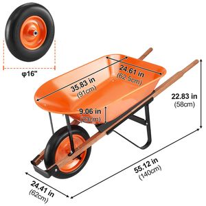 5 Cu. Carrello da Giardino Monoruota con Capacità di Carico 330 Libbre, Larghezza 16 Pollici, con Manico in Metallo e Ruota in Polietilene - Product Image 5