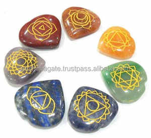 Seven Chakra <b>Sets</b> Natural Mineral Gemstones Engraved Heart Shape <b>Crystal</b> Healing Stones Feng Shui Style Love Bag Semi-Precious - Product Image 6