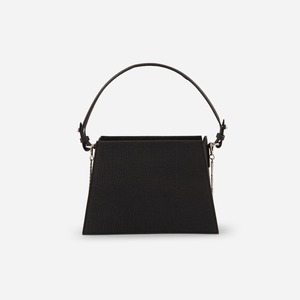 Sac bandoulière trapèze de luxe en cuir de tomate bio noir à motif alligator avec deux sangles chaîne amovibles - Product Image 4