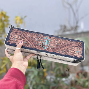 High Quality Hand Tooled Leather <b>Heat</b> Resistant Travel <b>Hair</b> On Hide Fur Straightener <b>Curler</b> Case Perfect Organizer <b>Hair</b> Tools - Product Image 1