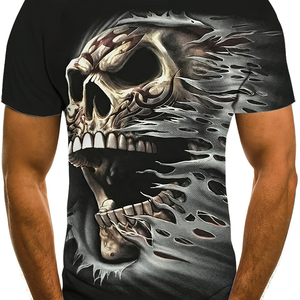 Fashionable Digital 3D Printed Skull Short Sleeve Knitted Loose Casual Breathable Men's Summer Sublimation T-<b>Shirt</b> - Product Image 5