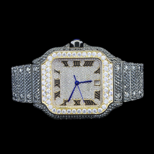 Atractivo Reloj Antiguo con Caja de Acero Inoxidable, Bisel Cuadrado con Esfera de Números Romanos y Diamantes de Moissanita en Dos Tonos - Product Image 6