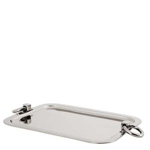 Plateau de service décoratif en métal poli fait main avec poignées en anneau, compatible lave-vaisselle, qualité commerciale pour contact alimentaire, usage résidentiel - Product Image 1
