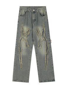 Pantalon en jean patchwork déchiré, style streetwear, entièrement personnalisable, haute qualité, coutures robustes - Product Image 2