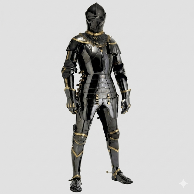 Medieval Traditional Full Body Metal Armour Suit Carved Antique Polished Black Historical Reenactment Art Collectible Display