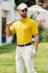 Men's Short Sleeve Polyester/Cotton Blend <b>Classic</b> Fit Casual Collared Golf Style Breathable Solid Digital Printed Knitted Shirt - Product Image 5
