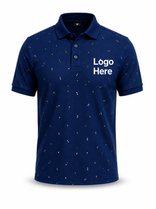 เสื้อเชิ้ตแขนสั้นสีกรมท่าสำหรับผู้ชาย ผ้าถักโพลีเอสเตอร์/คอตตอน ระบายอากาศได้ดี สไตล์ลำลอง ปักโลโก้แบบกำหนดเองด้านหน้า - Product Image 2