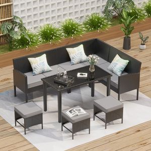 Juego de Muebles de Patio de 7 Piezas para Espacios Pequeños, Cojines Impermeables y Mesa de Vidrio para Patios y Jardines - Product Image 2