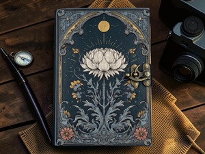 Herb Heritage Large Grimoire Floral Blue Leather Handmade <b>Journal</b> Flower Celestial Blank Spell <b>Book</b> Shadows Old Vintage Page - Product Image 5