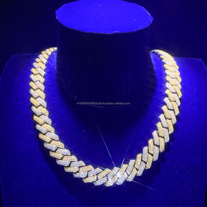 Collier en argent sterling 925 avec chaîne cubaine à maillons carrés entrelacés, serti de diamants de laboratoire, bijoux en gros pour hommes - Product Image 1