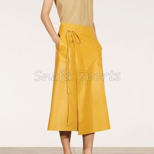 Custom Hot Sale High Quality Sexy Women Ladies <b>Midi</b> Leather <b>Skirt</b> for Women Autumn <b>Winter</b> A-Line Pleated Genuine Leather <b>Skirt</b> - Product Image 3