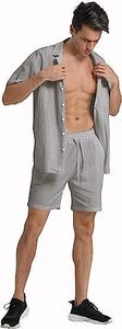 Men's Summer Casual 2-Piece <b>Knitted</b> 100% Cotton Short Sleeve Tracksuit <b>Set</b> - Product Image 6