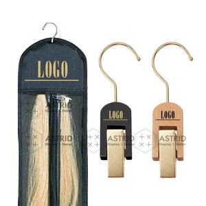 Astrid Custom Logo Non Woven Wood Acrylic Smoke Black Space Saving Single Wardrobe Garage Wig Hair Extension Hangers - Product Image 4