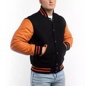 Veste universitaire unisexe verte et blanche, coupe classique, fermeture boutonnée, style décontracté, coupe-vent, col montant, tissu en laine et polyester - Product Image 5