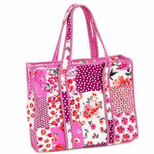 Floral <b>Patchwork</b> Women's Fashion Shopping Shoulder Tote <b>Bag</b> Open Top Striped Handles Large Capacity Zipper Closure High Quality - Product Image 1