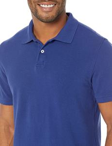 Polo de Manga Corta para Hombre, Algodón Piqué, Color Sólido, Casual, con Botones, Corte Regular, Azul - Product Image 6