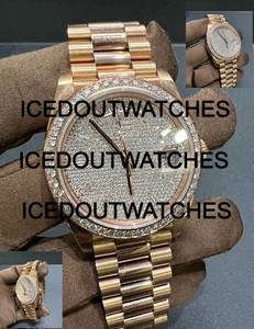 Montres mécaniques automatiques en métal doré avec cadran serti de diamants, montre de luxe pour homme en or jaune avec diamants, montre sertie de diamants moissanite - Product Image 3