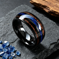 Bague de mariage pour homme, anneau en carbure de tungstène noir bombé avec incrustation d'opale bleue et de bois de koa, bijoux naturels en gros 8 mm