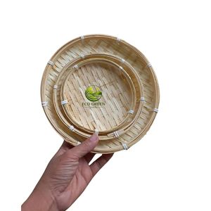 Decorative Handmade Bamboo Tray Lotus Pattern Round Serving <b>Basket</b> Eco Friendly Home Kitchen <b>Table</b> Organizer - Product Image 5