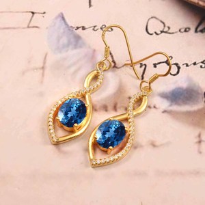 Boucles d'oreilles vintage en tourmaline bleue impeccable, argent sterling 925 plaqué or 14 carats, polies à la main, cadeau de fiançailles ou de mariage - Product Image 2