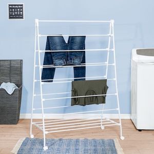 Luxury design White PVD coated metal clothes drying rack with wheels folding laundry indoor drying stand customization available - Product Image 3