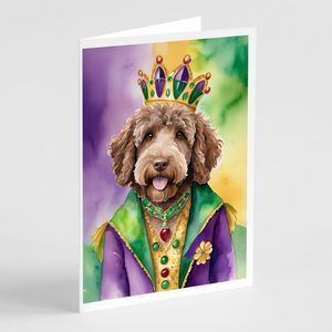 Labradoodle King of Mardi Gras Greeting Cards Pack of 8 Whimsical A7 Size <b>5x7</b> Blank Note Cards with <b>Envelopes</b> - Product Image 1