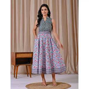 Vestido Midi sin Mangas con Estampado Floral, Cuello sin Solapa, Detalle de Botones, Silueta Holgada, Ropa Casual de Verano, 100% Algodón Natural, ODM Digital - Product Image 1