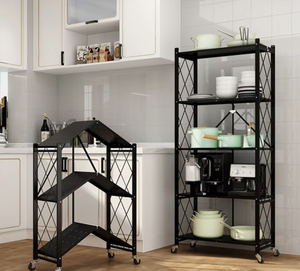 Foldable Metal Microwave Oven Storage <b>Rack</b> Multi Layer Kitchen Organizer No Installation Required - Product Image 1