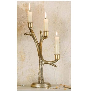 Candélabre décoratif en métal à trois bras en forme de branche d'arbre pour bougies coniques, pour la maison, les mariages et les centres de table - Product Image 2