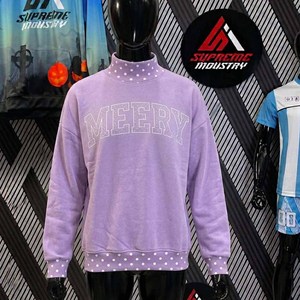 NFE Applique Embroidered Letter Sweatshirt Mock Neck Purple <b>Checkered</b> Collar Oversized Unisex Pullover Autumn Casual Style - Product Image 4